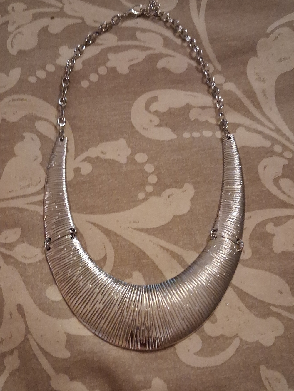 Faux Silver Textured Crescent Statement Necklace